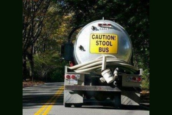 Image of a funny septic truck sign - Stool Bus