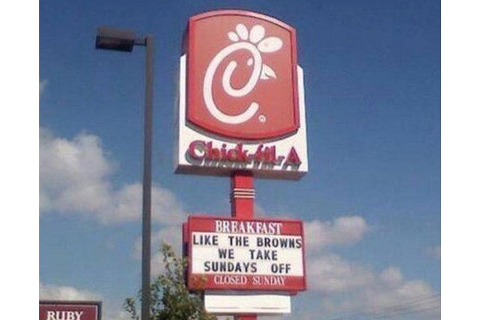 funny chick-fil-a sign on the browns