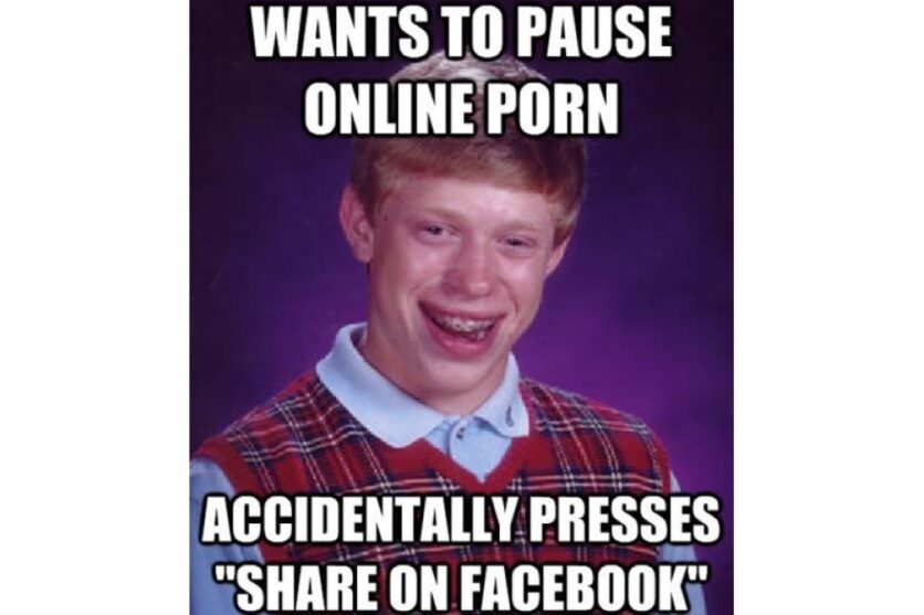 Bad Luck Brian pauses porn shares to facebook image