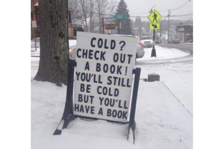 Cold-check put a book funny sign