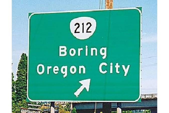 funny road sign Boring Oregon City