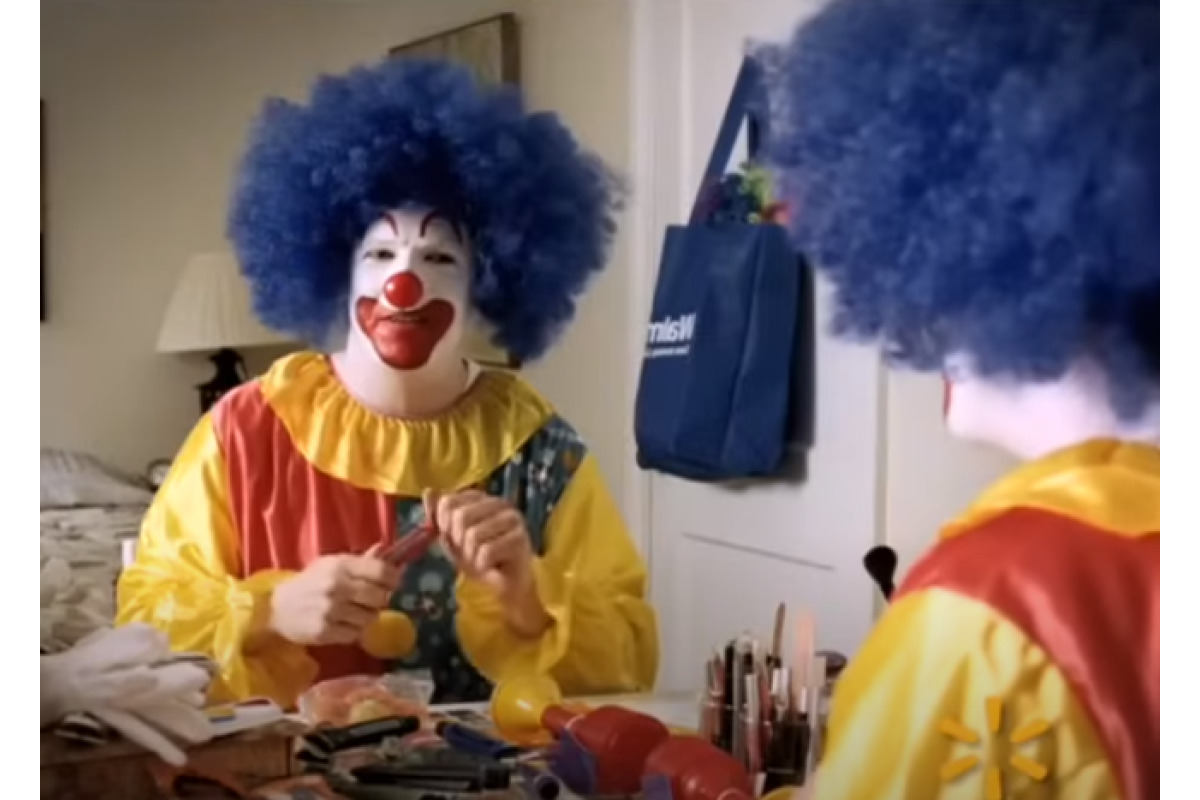 walmart clown commercial video still