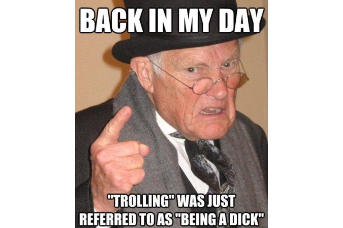 Funny angry old man meme on trolling