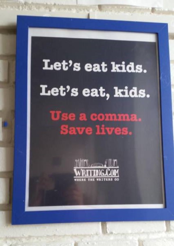 funny sign image use commas
