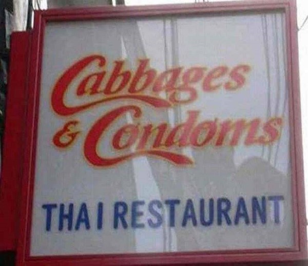 funny thai restaurant sign image cabbages and condoms