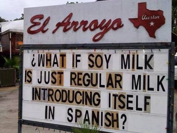 Funny sign soy milk I am milk in spanish image