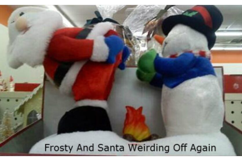 Santa And Frosty funny fail image weirding off