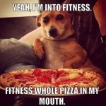Dog Into Fitness image with pizza