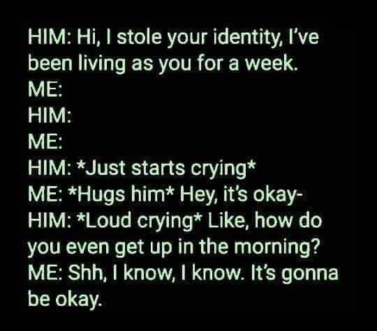Stolen identity meme - you don't want to be me