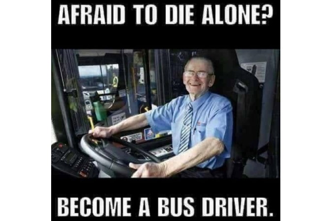 Funny meme of old bus driver