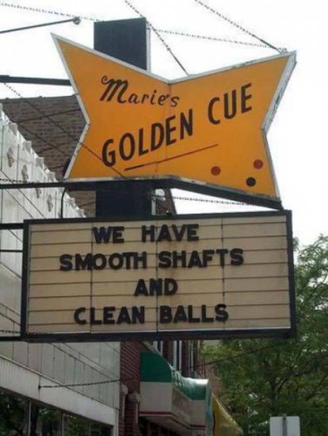 Golden cue funny sign smooth shafts and clean balls