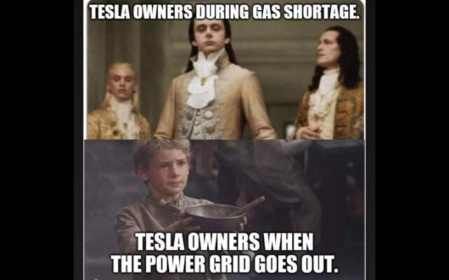 Funny tesla owner meme high gas prices vs power outages