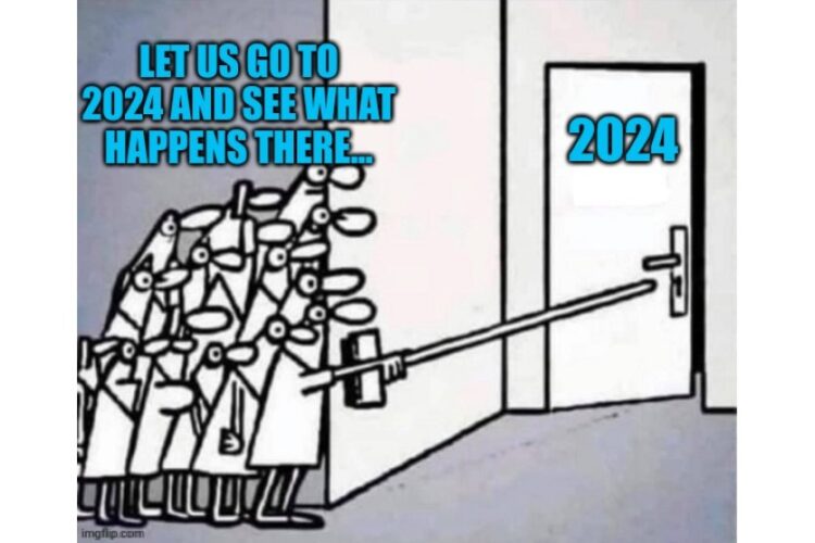 Opening 2024 - opening the door to 2024 very carefully funny image