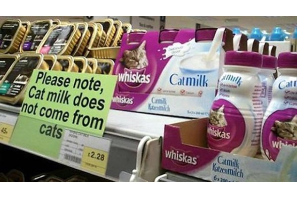 Funny sign says Cat Milk product is not from cats