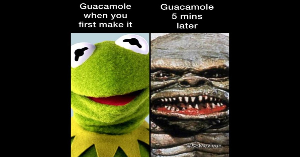 guacamole aging image one minute it's kermit green, the next something else entirely