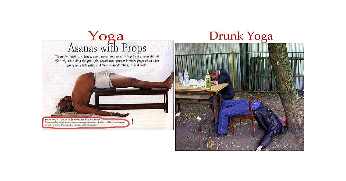 regular yoga versus drunk yoga image