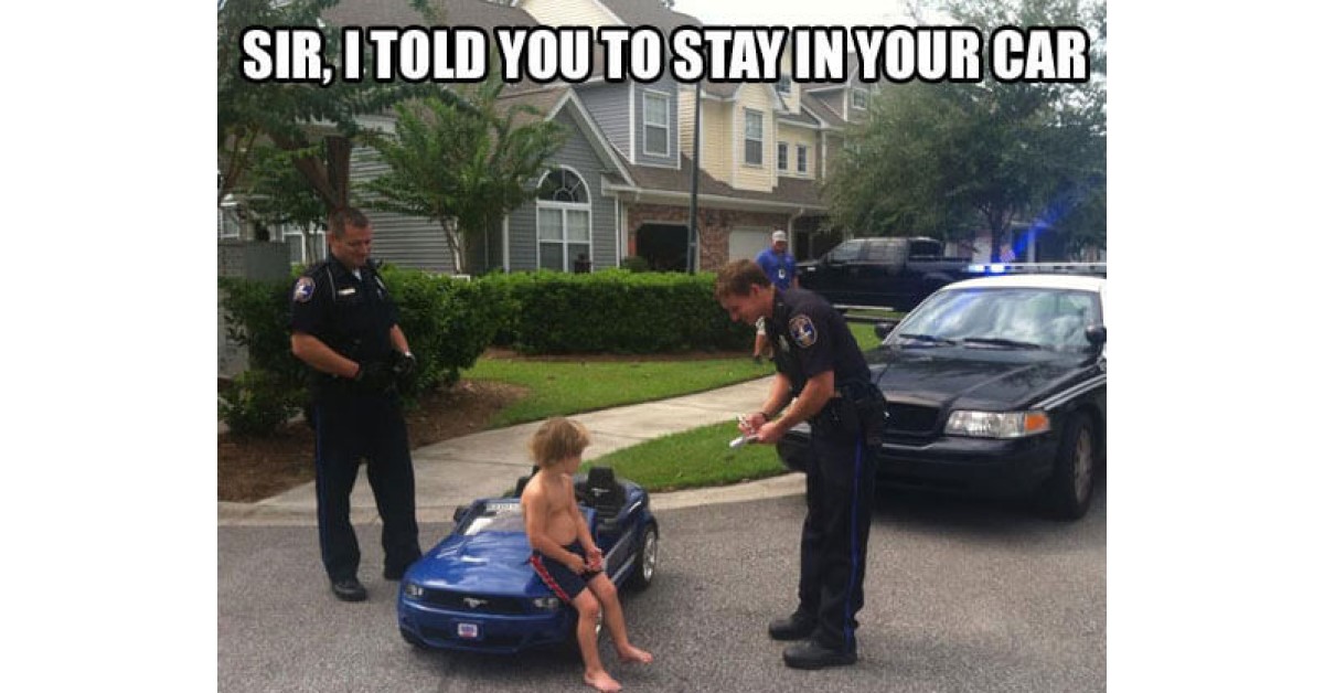 funny police comments image shows a police officer having pulled over a child