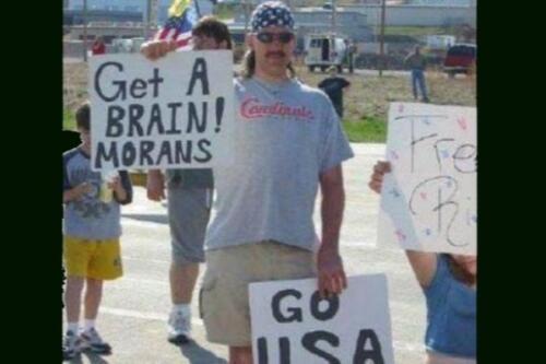 because redneck protester image get a brain morans